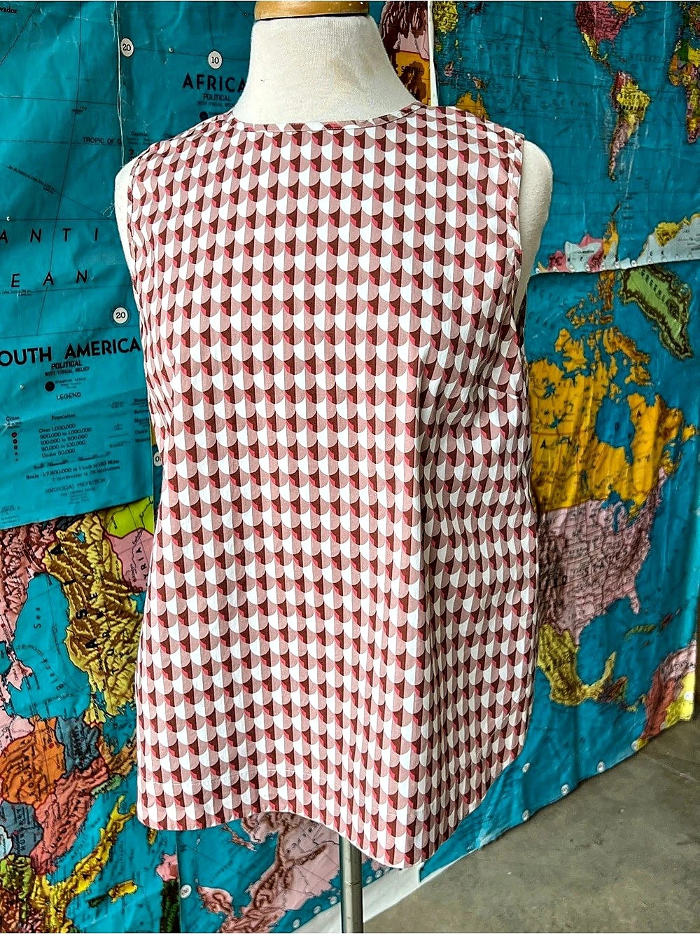 J.Crew Geometric Cotton Blouse in White & Brown Size 10